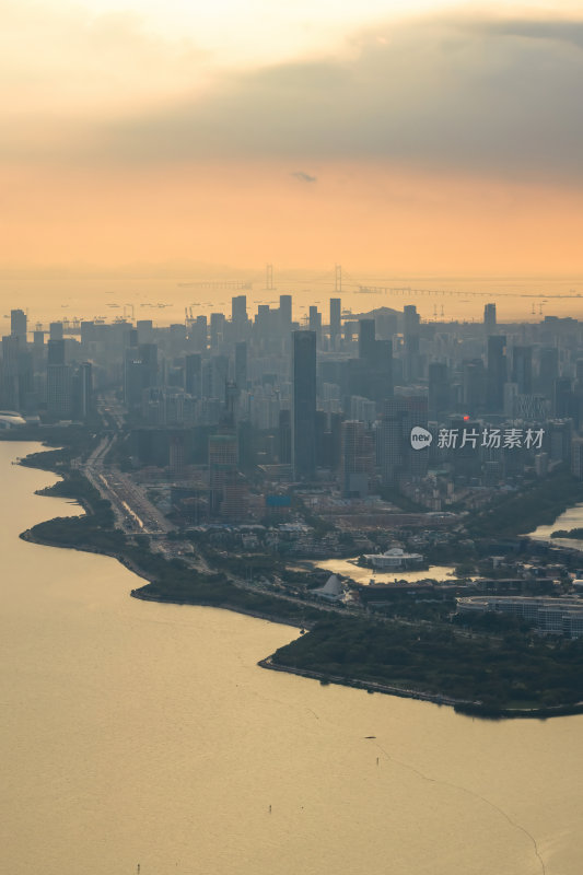 广东大湾区深圳前海湾涂滩日落城市夜景航拍