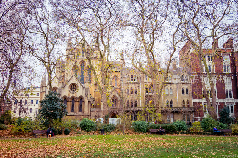 伦敦 公园 教堂 秋天 树 落叶1