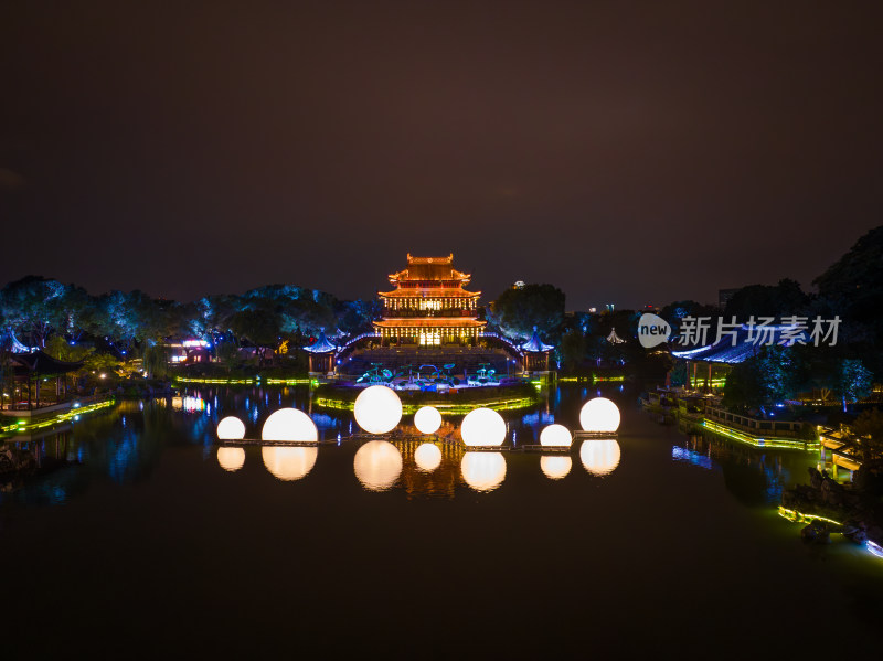 航拍苏州盘门景区中秋灯会夜景