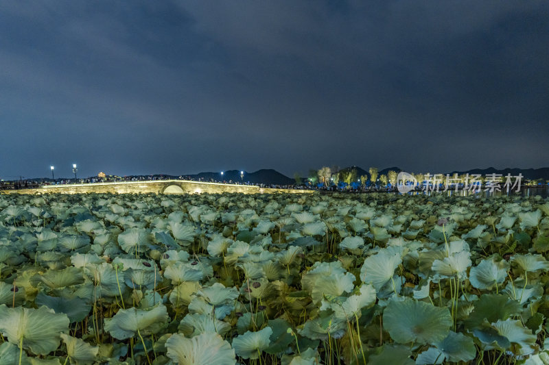 杭州西湖断桥景点夜景