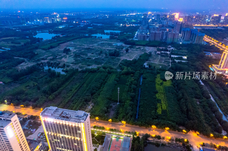 河北沧州城市夜景航拍