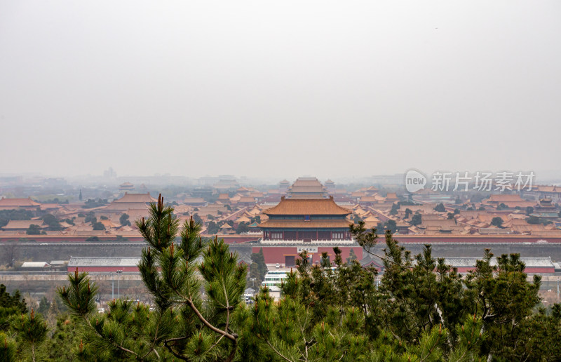 北京景山公园看故宫博物院建筑景观