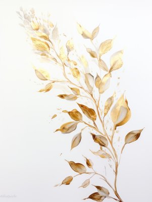 现代装饰画，金色金箔树叶