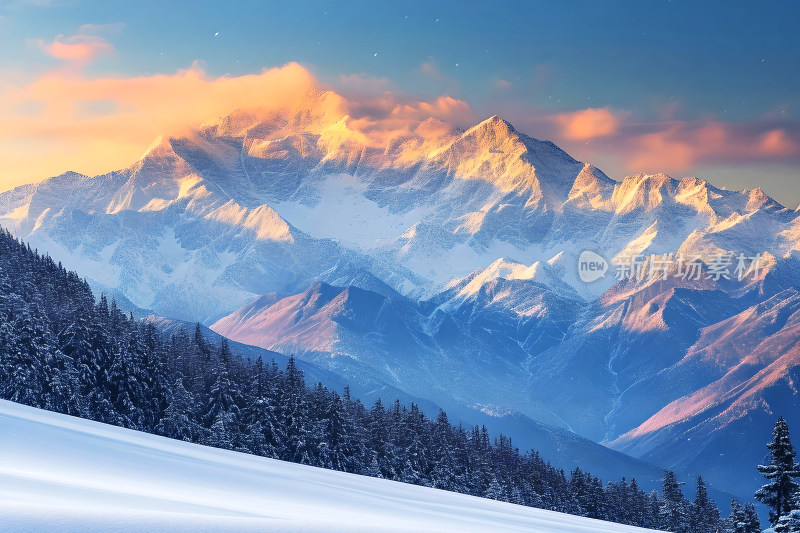 雪山风景冬天天空户外