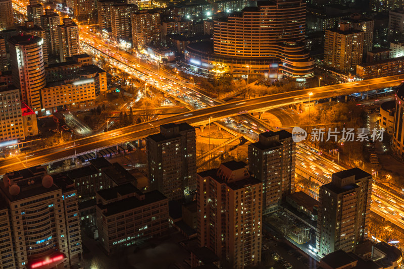 北京航天桥夜景车流街道马路十字路口