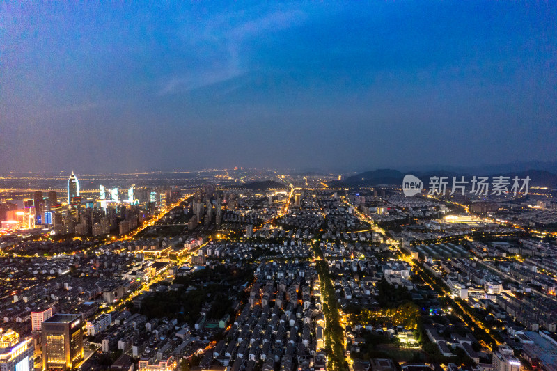 绍兴城市夜景航拍图