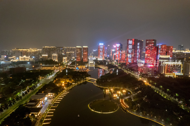 广东佛山千灯湖CBD夜景航拍图