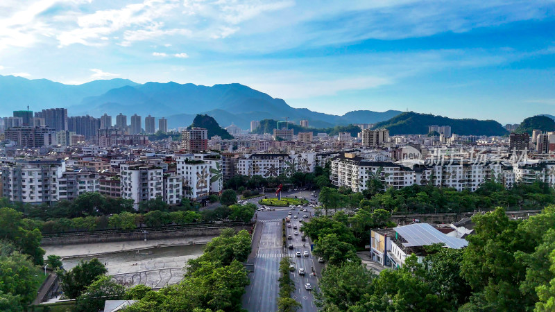 广东云浮城市交通凤凰地标建筑航拍