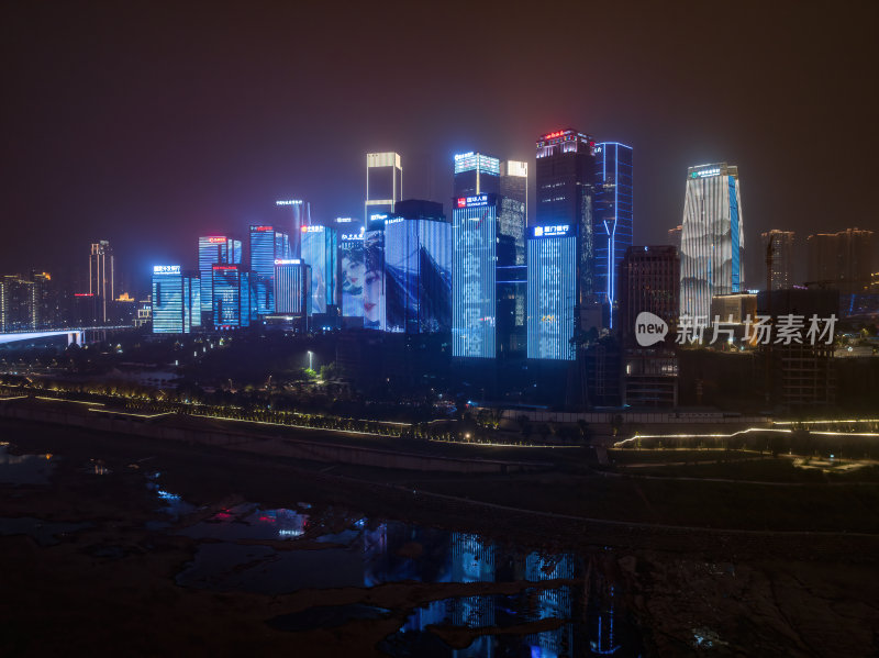 重庆洪崖洞网红景点居民楼夜景城市高空航拍