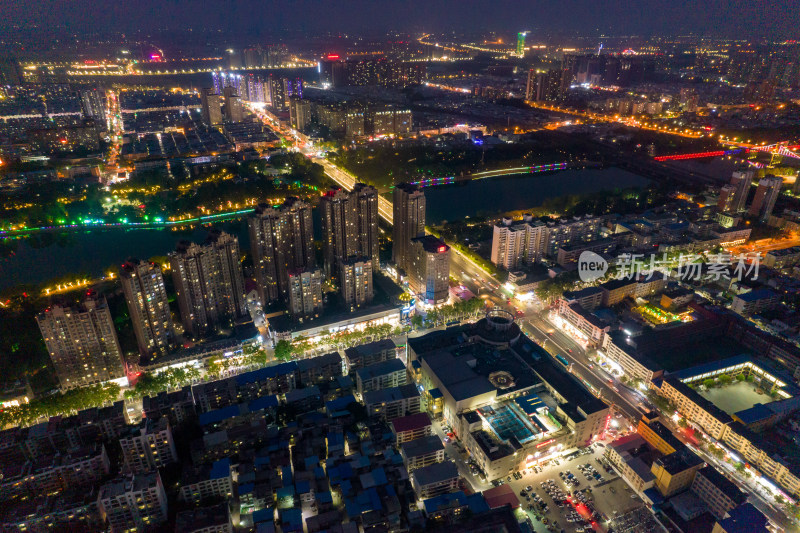 河南漯河城市大景夜景航拍图