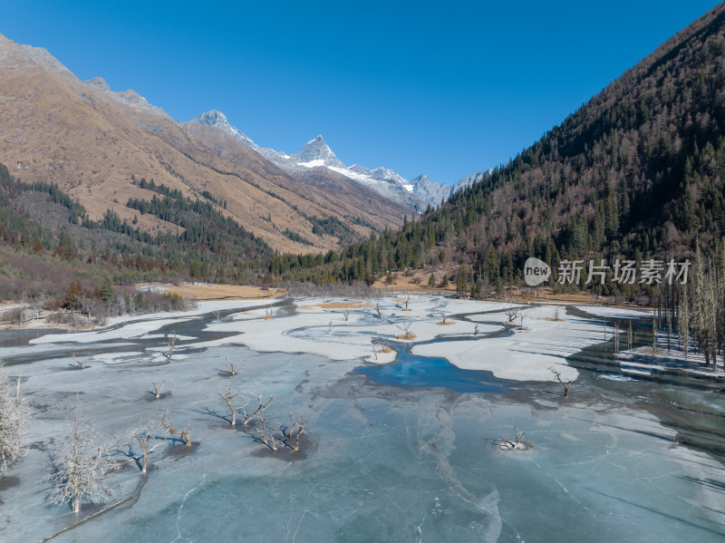 航拍冬天的四姑娘山双桥沟风景