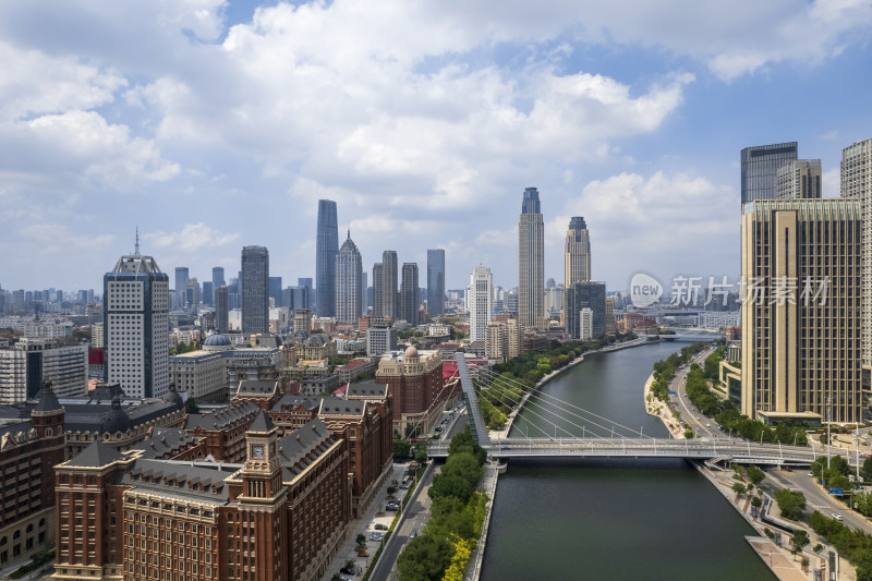 天津海河风景线城市天际线建筑风光航拍