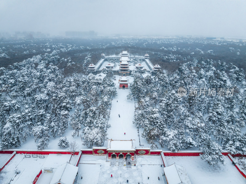 辽宁沈阳北陵公园清昭陵大雪中古建筑航拍