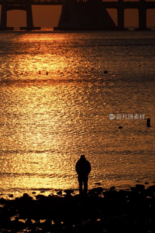 大连星海公园跨海大桥的日出