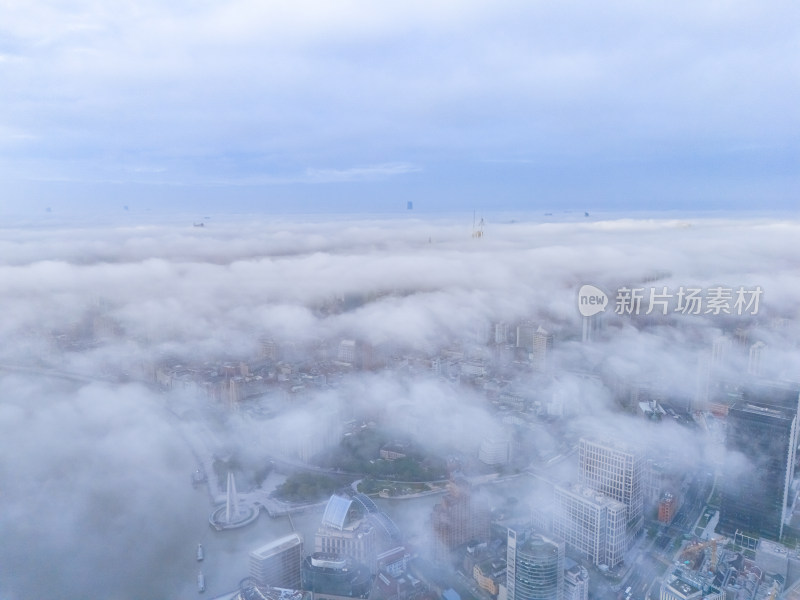 上海陆家嘴平流雾日出航拍