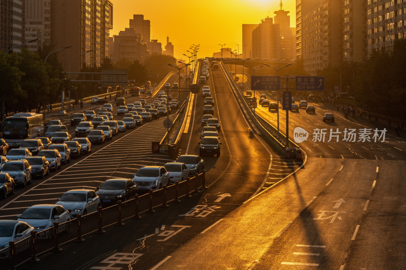 北京西长安街木樨地桥夕阳日落黄昏车流