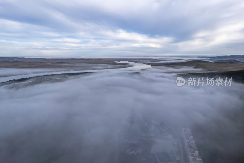 四川阿坝州九曲黄河第一弯秋色高空航拍