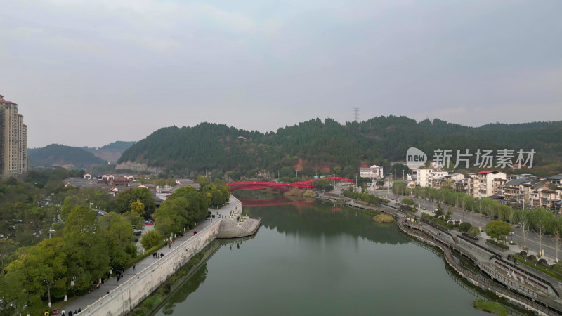 航拍四川遂宁联盟河风光