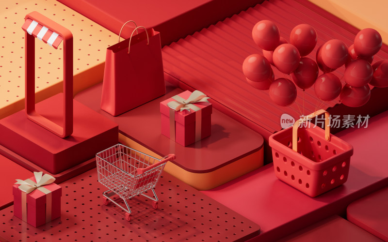 创意购物主题电商背景3D渲染
