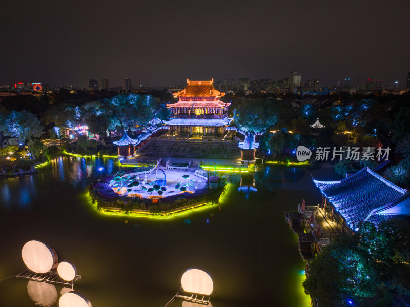 航拍苏州盘门景区中秋灯会夜景