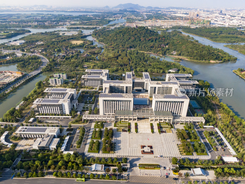 浙江绍兴城市风光绿化植物航拍图