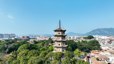 泉州东西塔航拍泉州西街开元寺夕阳日落风景