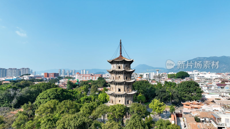 泉州东西塔航拍泉州西街开元寺夕阳日落风景