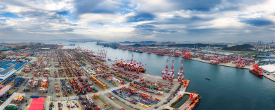 青岛港集装箱货运码头航拍全景图经济贸易