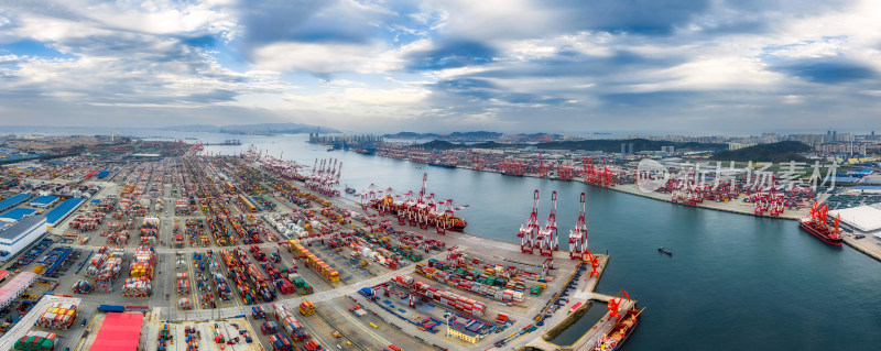 青岛港集装箱货运码头航拍全景图经济贸易