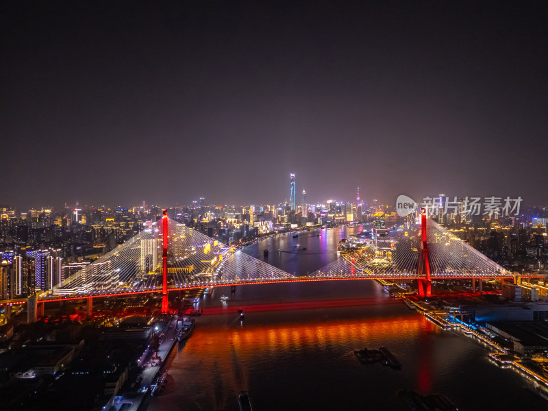 航拍上海杨浦大桥夜景