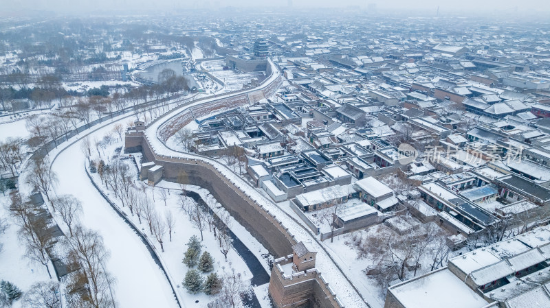 山西晋中平遥古城雪景航拍风景宣传