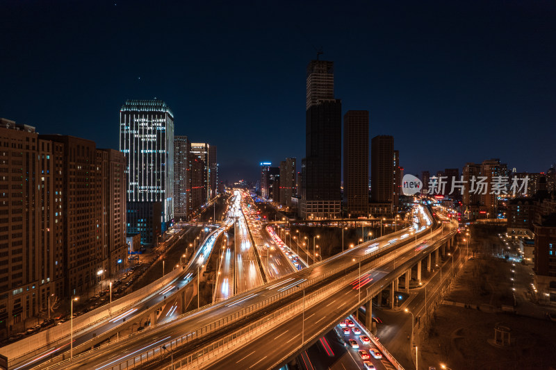 晚高峰天津立交桥车流街道交通夜景航拍