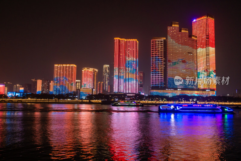 长沙市湘江夜景地标建筑灯光秀