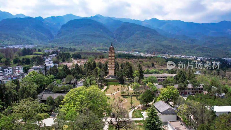 航拍云南大理崇圣寺三塔文化旅游区