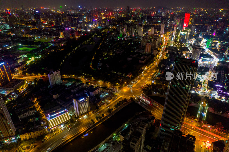 航拍安徽合肥城市夜景交通