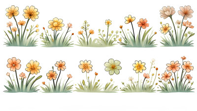 春天五颜六色的花草元素素材