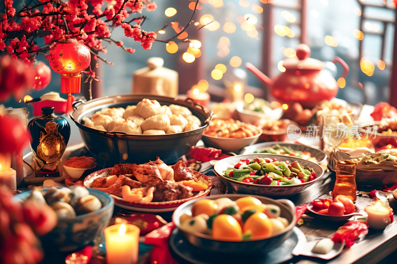 新年团圆庆祝年夜饭美食喜庆