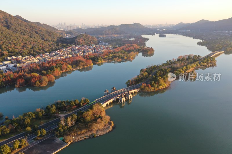 杭州萧山区湘湖景区秋色风光航拍