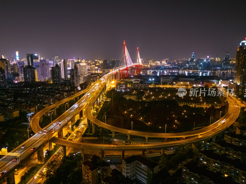 航拍上海杨浦大桥夜景