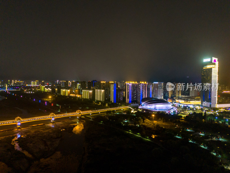 宝鸡渭河两岸夜景航拍图