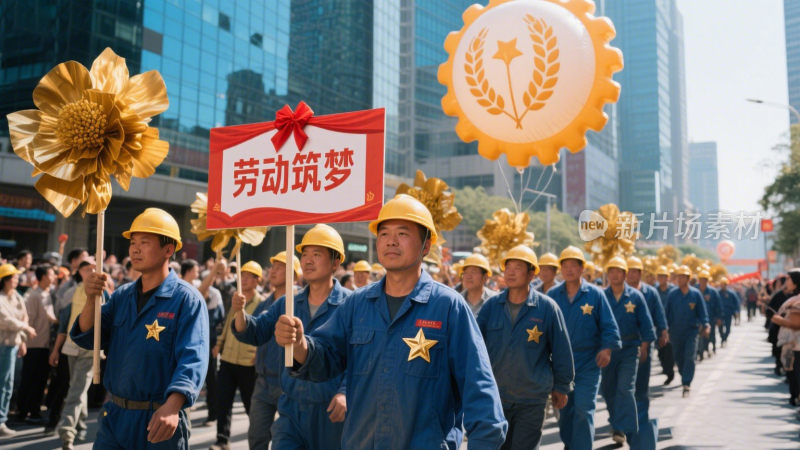 工人队伍参加城市游行活动