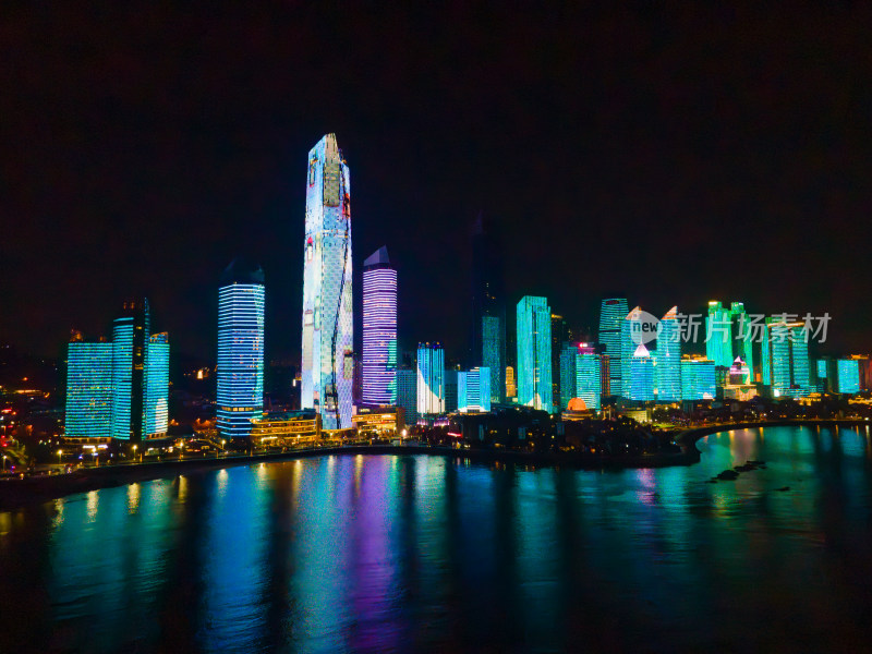 青岛第三海水浴场城市夜景灯光秀风光