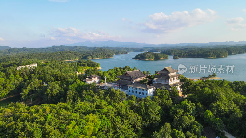 航拍湖北随州琵琶湖风景区