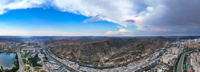 大西北巍峨大山航拍全景图