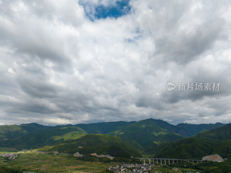 航拍乡村绿色稻田