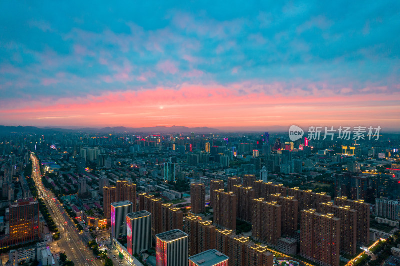 河北石家庄夕阳晚霞火烧云夜景航拍摄影图