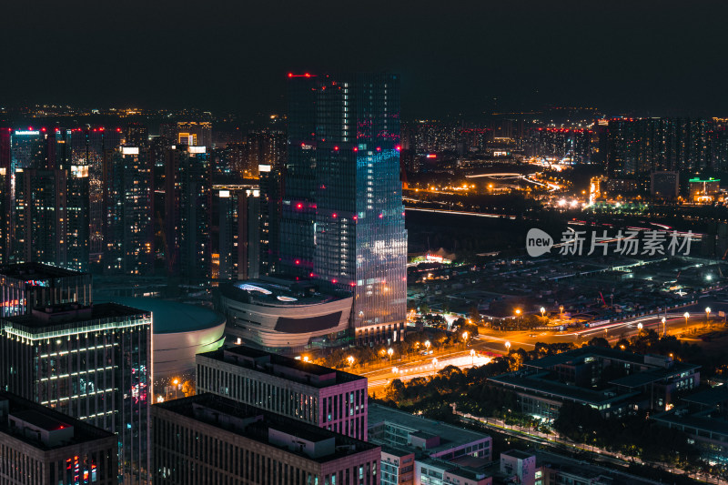 成都环球中心附近航拍夜景图