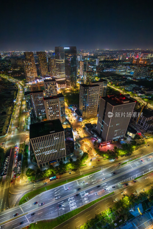 俯瞰北京通州区运河商务区繁华夜景