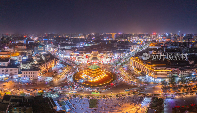 航拍西安钟楼夜景