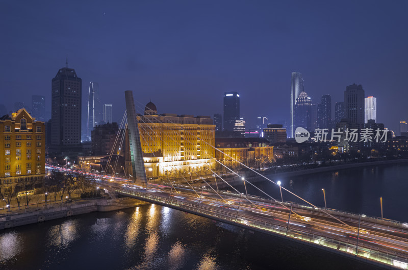 天津海河风景线城市建筑日落风光航拍